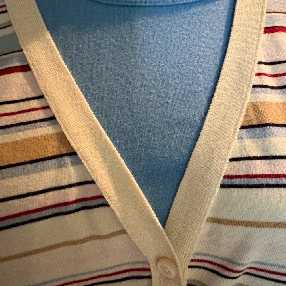 Vintage‎ Y2K Tommy Hilfiger Striped Cardigan Sweater Blue Cream Preppy Women's L